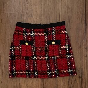 Zara Red and Black Plaid Mini Skirt